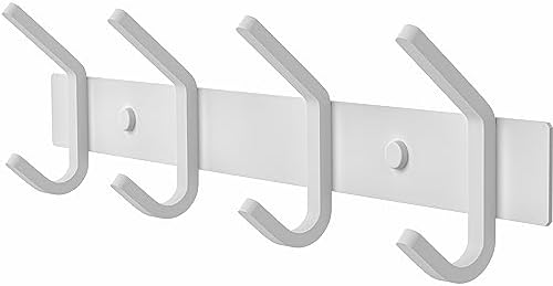 White Coat Rack Wall Mount – 12 Inch Stainless Steel Hook Rail with 4 Heavy Duty Double Coat Hooks – Wall Mounted Coat Hanger for Entryway, Bathroom, Bedroom, Towel, Hat Organizer by SAYONEYES