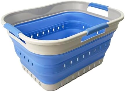 SAMMART Collapsible Plastic Rectangular Laundry Basket - Foldable Pop Up Storage Container/Organizer - Portable Laundry Hamper - Space Saving (Grey/Little Boy Blue, 19L) by SAMMART
