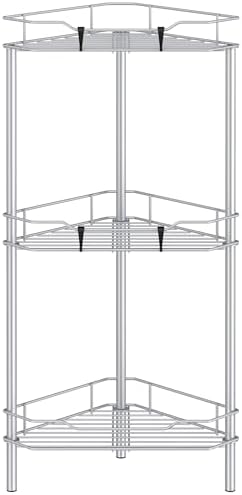 HuggieGems Metal Floor Standing Corner Shower Caddy, Silver, 3 Tier by HuggieGems