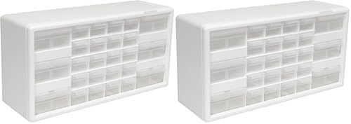 Akro-Mils 26-Drawer Plastic Drawer Storage Cabinet for Garage Organization, Bead Organizer, Building Bricks Storage, Teacher Toolbox, Makeup Organizer, 20-Inch W x 6-Inch D x 10-Inch H, 10124 White by Akro-Mils