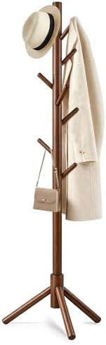 Wooden Coat Rack Freestanding with 8 Hooks & 3 Adjustable Sizes for Clothes, Space-Saving Design for Bedroom Office Entrance Holds Hats Coats Scarves Bags by Unknown