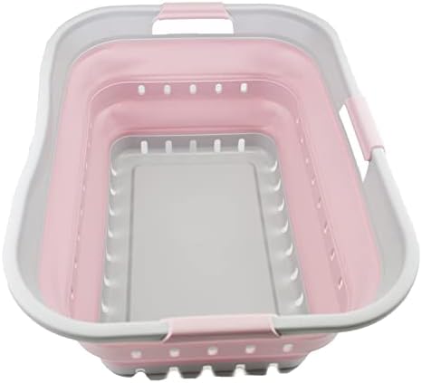 SAMMART 42L (11 gallon) Collapsible Plastic Laundry Basket - Foldable Pop Up Storage Container/Organizer - Portable Washing Tub - Space Saving Hamper/Basket (Grey/Pale Pink) by SAMMART