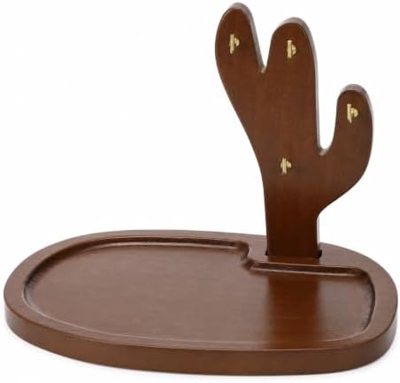Acacia Wood Cactus Key Holder Tray with 4 Hooks, Entryway Organizer by Unknown