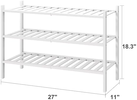 viewcare White Shoe Rack, 3-Tier Bamboo Wood Shoe Rack for Closet, Entryway & Hallway, and Stackable Shoe Shelf Storage Organizer for Indoor and Outdoor - Image 3