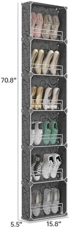 MAGINELS 6 Tier Shoe Rack Organizer with Cover, Slim Shoe Storage Cabinet, Behind The Door, Narrow Shoe Shelf for Closet, entryway, Black - Image 2