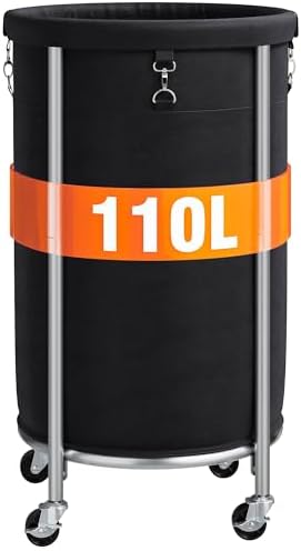 ELYKEN Laundry Basket with Wheels, Round Rolling Laundry Hamper, Black by ELYKEN
