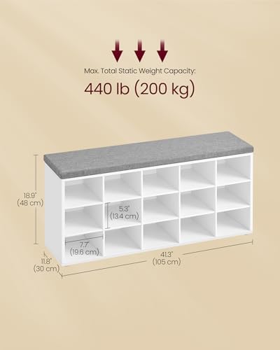 VASAGLE Shoe Bench with Cushion, 15 Compartments, 11.8 x 41.3 x 18.9 Inches - Image 3
