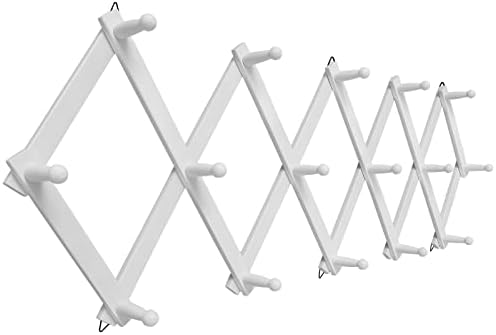 SCUNDA Accordion Wall Hanger with 16 Hooks, Wooden Coffee Mug Rack for Wall, Expandable Accordion Hook Rack Wall Mounted for Mug, Tea Cup, Purse,Coat, Hat, Cap(White) by SCUNDAHOME