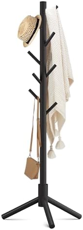 Haddockway Wooden Coat Rack Stand with 8 Hooks New Zealand Pine 3 Adjustable Coat Standing Tree Easy Assembly for Coats, Hats, Scarves and Handbags for Entryway, Hallway, Bedroom, Office by Haddockway