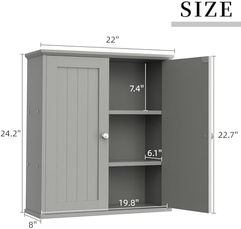 Shintenchi Bathroom Wall Medicine Cabinet, Storage Organizer, 2 Pcs, Gray - Image 3