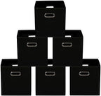 Yunkeeeper storage bins Cubes, Fabric Cube Organizer with Handle, Foldable Cube Bins for Cloth or Accessary Storage, 11x11x11, Set of 6, (black) by Yunkeeper