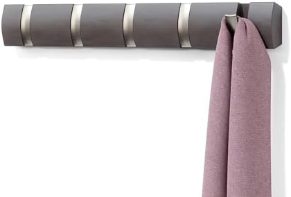Umbra Flip Coat Rack, Wall Mounted 5-Hook Space Saving, Driftwood/Nickel by Umbra