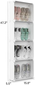 MAGINELS 4-Tier Slim Shoe Rack Organizer and Tall Storage for Closet,Hidden Thin Shoes Cabinet for Small Spaces,Narrow Shelves for Wall Behind Door,Entryway,White - Image 2