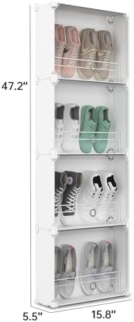 MAGINELS 4-Tier Slim Shoe Rack Organizer and Tall Storage for Closet,Hidden Thin Shoes Cabinet for Small Spaces,Narrow Shelves for Wall Behind Door,Entryway,White - Image 2
