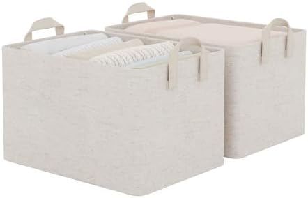 StorageWorks Linen Closet Organizers, Fabric Storage Bin, Beige, 2-Pack by StorageWorks