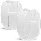 2 Pack Pop Up Laundry Hampers, 70 L Collapsible Foldable Mesh Basket, White by Unknown