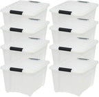 IRIS USA 8 Pack Stackable Storage Bin, 32 Quart Plastic Container Totes with Latching Lids for Home and Office Organization, Pearl by IRISUSA