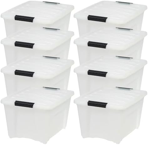 IRIS USA 8 Pack Stackable Storage Bin, 32 Quart Plastic Container Totes with Latching Lids for Home and Office Organization, Pearl by IRISUSA