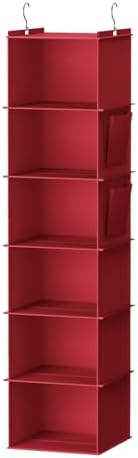 YOUDENOVA Hanging Closet Organizer and Storage, 6-Shelf, Dark Red | Breathable Fabric, Clothes Organizer with 2 Side Pockets, Hanging Shelves for Closet Storage, Dorm Room Essentials for Guys by YOUDENOVA