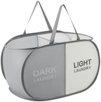 Collapsible Laundry Baskets with 2 Compartments, Black + Begie by TECHMILLY