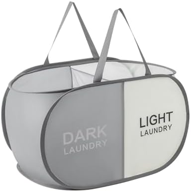 Collapsible Laundry Baskets with 2 Compartments, Black + Begie by TECHMILLY