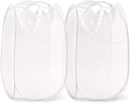 TECHMILLY Collapsible Mesh Pop Up Laundry Hamper with Sturdy Handles and Side Pocket - Portable Foldable Clothes Baskets for Dorm, Bathroom & Travel Storage (White, 2 Packs) by TECHMILLY