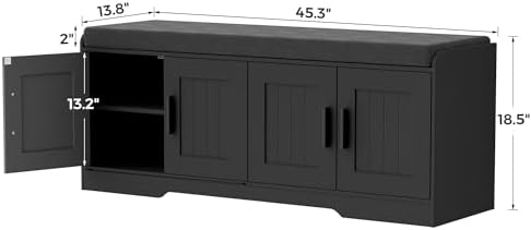 Homleke Shoe Storage Bench, 4 Doors & Thickened Padded Seat Cushion - Image 2