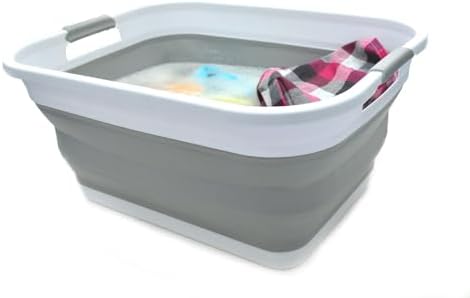 SAMMART 41L (10.8 gallon) Collapsible Plastic Laundry Basket-Foldable Pop Up Storage Container/Organizer-Portable Washing Tub-Space Saving Hamper, Water capacity: 32L (8.4 gallon) (Rectangular, Grey) - Image 6