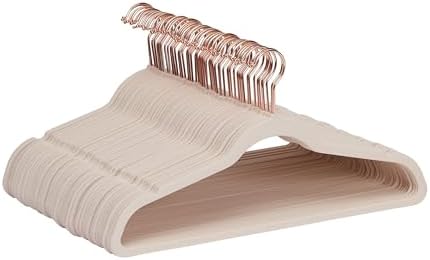 Amazon Basics Space Saving Slim Velvet Non-Slip Suit Clothes Hangers, Sturdy Construction, Closet Organizer, Pack of 50, Blush Pink/Rose Gold by AmazonBasics