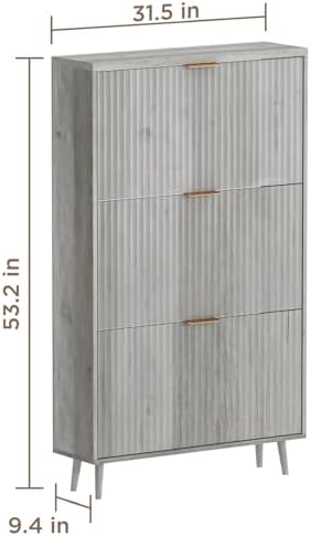 Shoe Cabinet Storage,Modern Freestanding Organizer with 3 Flip Drawers,Narrow Shoe Rack Cabinet for Entryway,Grey - Image 2