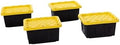 Plastic 5-Gallon Storage Tote with Lockable Lid, Stackable Tough Regular-Duty Bin for Garage, Tools, and Home Organization (4-Pack) - Black and Yellow by FactoryDirectPartners