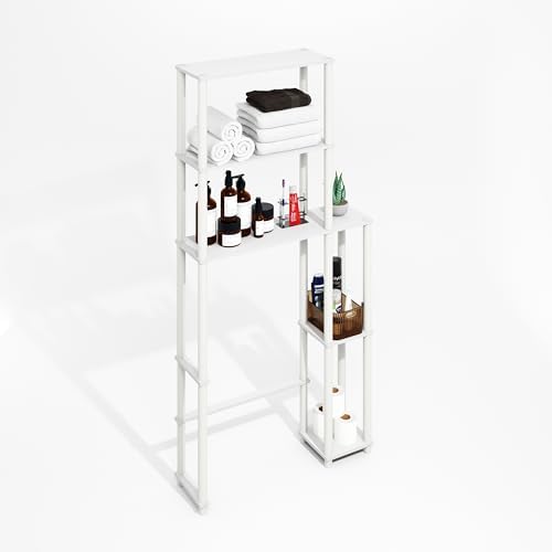 Furinno Turn-N-Tube Over The Toilet Storage, 5-Shelf Over The Toilet Organizer, Freestanding Space Saver Bathroom Shelf, for Bathroom Organizers and Storage, Plain White - Image 6