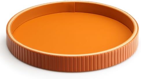 SANZIE Leather Tray Desktop Storage Organizer, Round Valet Tray, Orange by SANZIE