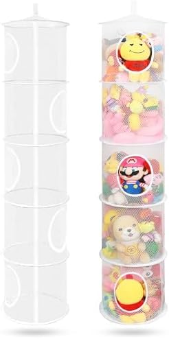 2Pcs Hanging Stuffed Animal Storage Hammock Net 5 Tiers, White by coastalrose