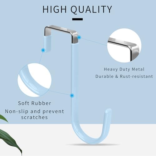 FYY Over the Door Hooks, Single-Hanger 4 Pack, Fits Doors 1 3/8" Cyan - Image 3