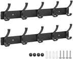 Wall Mount Coat Rack 2 Pack, Black Coat Hooks Hanger with 5 Double Hooks by Dntorx