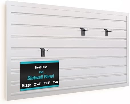 NeatiEase Slatwall Panel Wall Storage Systems, 2 x 4ft Slat Wall Paneling Garage Wall Organizer, Heavy Duty Wall Mounted PVC Wall Rack (White) by NeatiEase