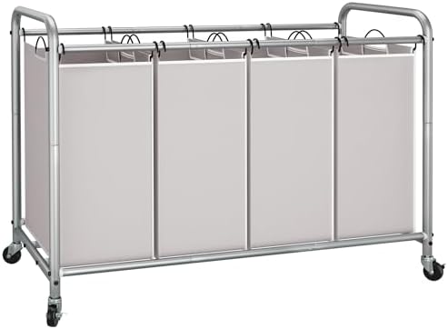 STORAGE MANIAC Laundry Sorter 4 Section, 47.5 Gal (180 L) Laundry Hamper with Wheels, Clothes Divider Basket Sorter, Separator Hamper Cart with Removable Bags, Gray by STORAGEMANIAC