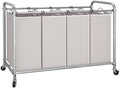 STORAGE MANIAC Laundry Sorter 4 Section, 47.5 Gal (180 L) Laundry Hamper with Wheels, Clothes Divider Basket Sorter, Separator Hamper Cart with Removable Bags, Gray by STORAGEMANIAC