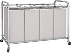 STORAGE MANIAC Laundry Sorter 4 Section, 47.5 Gal (180 L) Laundry Hamper with Wheels, Clothes Divider Basket Sorter, Separator Hamper Cart with Removable Bags, Gray by STORAGEMANIAC
