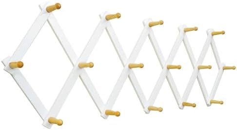 SKOLOO Accordion Wall Hanger with 16 Hooks, Modern Expandable Coat Rack Hat Rack for Wall, Solid Wooden, Natural on White by SKOLOO