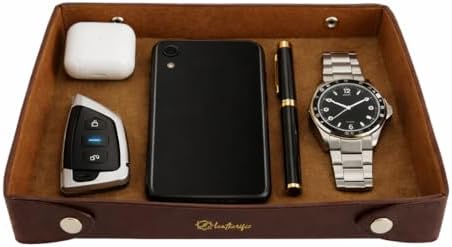 Luxe Genuine Leather Valet Chronicle Tray | Premium Handmade Multipurpose Catchall Tray, Coin Watch Key Trinket Dish for Home Office Desk, Nightstand Entryway (Russet, 11 x 9 x 1.5) by Leatherific