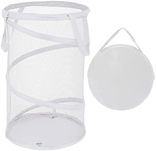 BATTOO Collapsible Laundry Basket Foldable Mesh Pop Up Hamper with Handles for Laundry Room, Bathroom, Kids Room, College Dorm, Travel, Storage Organizer White by BATTOO