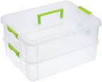 BTSKY 2 Layer Stack & Carry Box, Plastic Multipurpose Portable Storage Container Box Handled Organizer Storage Box for Organizing Stationery, Sewing, Art Craft, Jewelry and Beauty Supplies Green by BTSKY