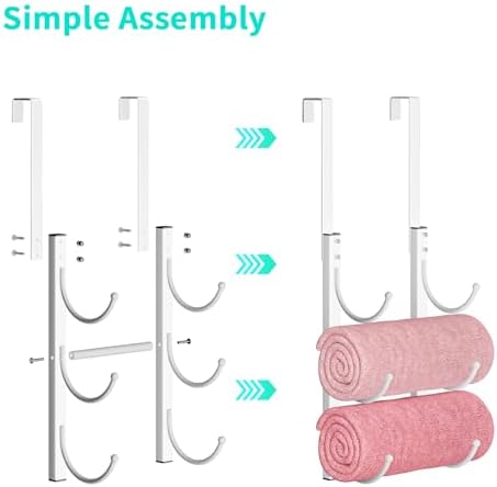 HapiRm Rolled Towel Racks for Bathroom - 3-Tier Over The Door & Wall Mounted Bathroom Towel Storage, Hanging Metal Organizer for Towels & Bath Sheets, Space Saving Rack for Bathroom, Camper, RV, White - Image 3