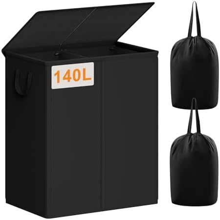 Chrislley Double Laundry Hamper with Lid, 140L Laundry Basket 2 Section by Chrislley