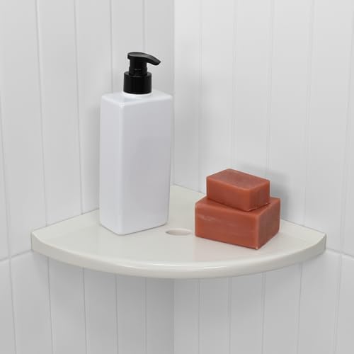 Questech 10" Corner Shower Shelf - Lugged for New Construction, Shower Organizer for Tiled Walls, Corner Caddy Soap Dish Bathroom Storage, Metro Lugged, White Polished - Image 2