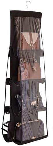 AARAINBOW 1 Pack Hanging Handbag Purse Organizer for Closet, Womens Purse Storage Organizers, Hand bag Organizer Holder, Wardrobe Purse Organizer 8 Pockets Space Saving 41 L x 13.5W (B-Black) by AARAINBOW