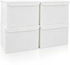Bagnizer Large 22 Quart Linen Fabric Foldable Storage Bin Cube Organizer Basket with Flip-Top Lid & Handles, Clothes Blanket Box for Home, Office, Closet, White, 4 Pack 14.6 x 9.5 x 9.5” by Bagnizer