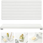 2PCS Water Absorbing Stone Drying Tray Mat for Bathroom Sink & Kitchen Counter Faucet Organizer, Quick Dry Dish Rack Soap Dispenser Sponge Holder, Vanity Sink Caddy Bar Coaster, Ivory White 8“x 4” by Razborci